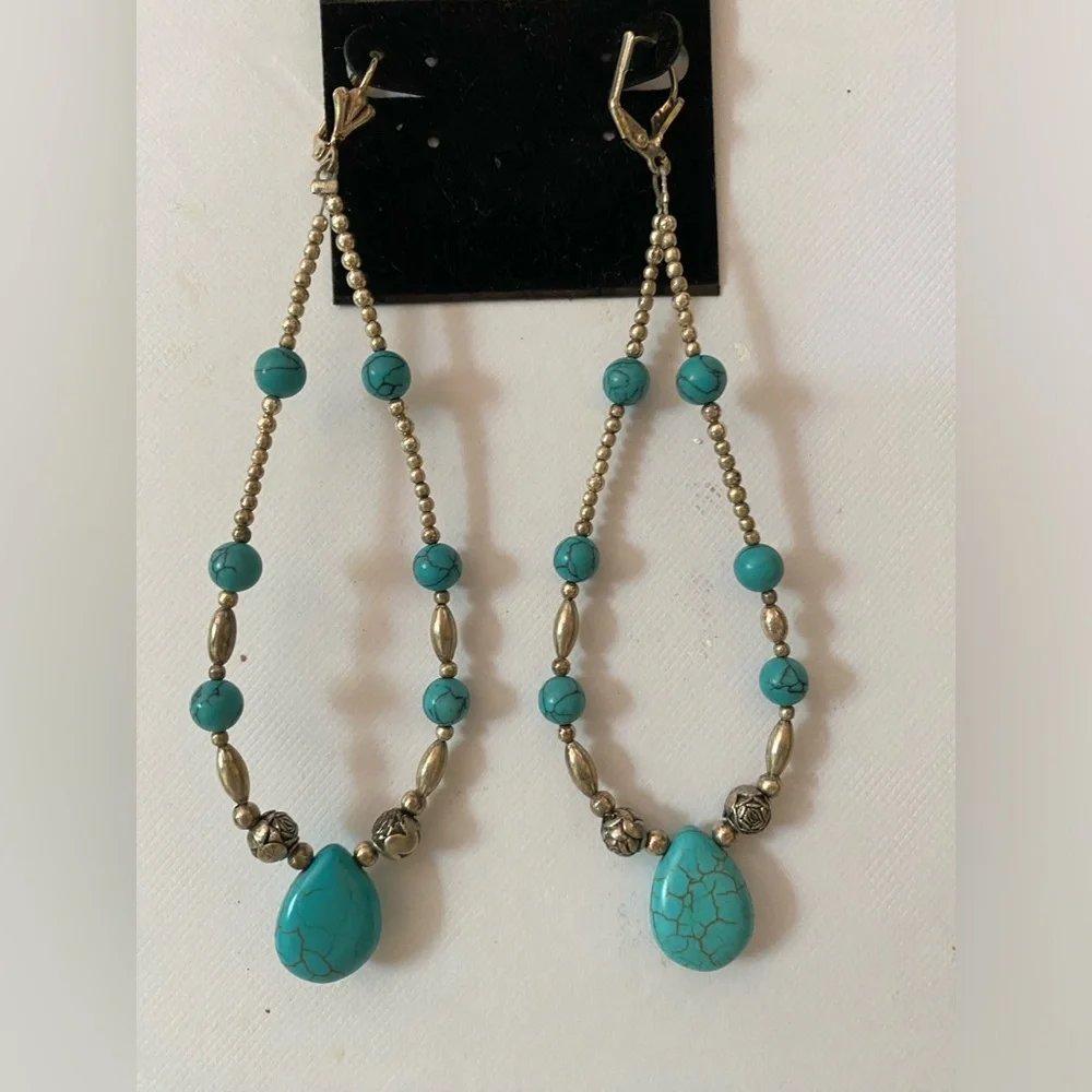 Faux turquoise and silver earrings. - Picture 1 of 7